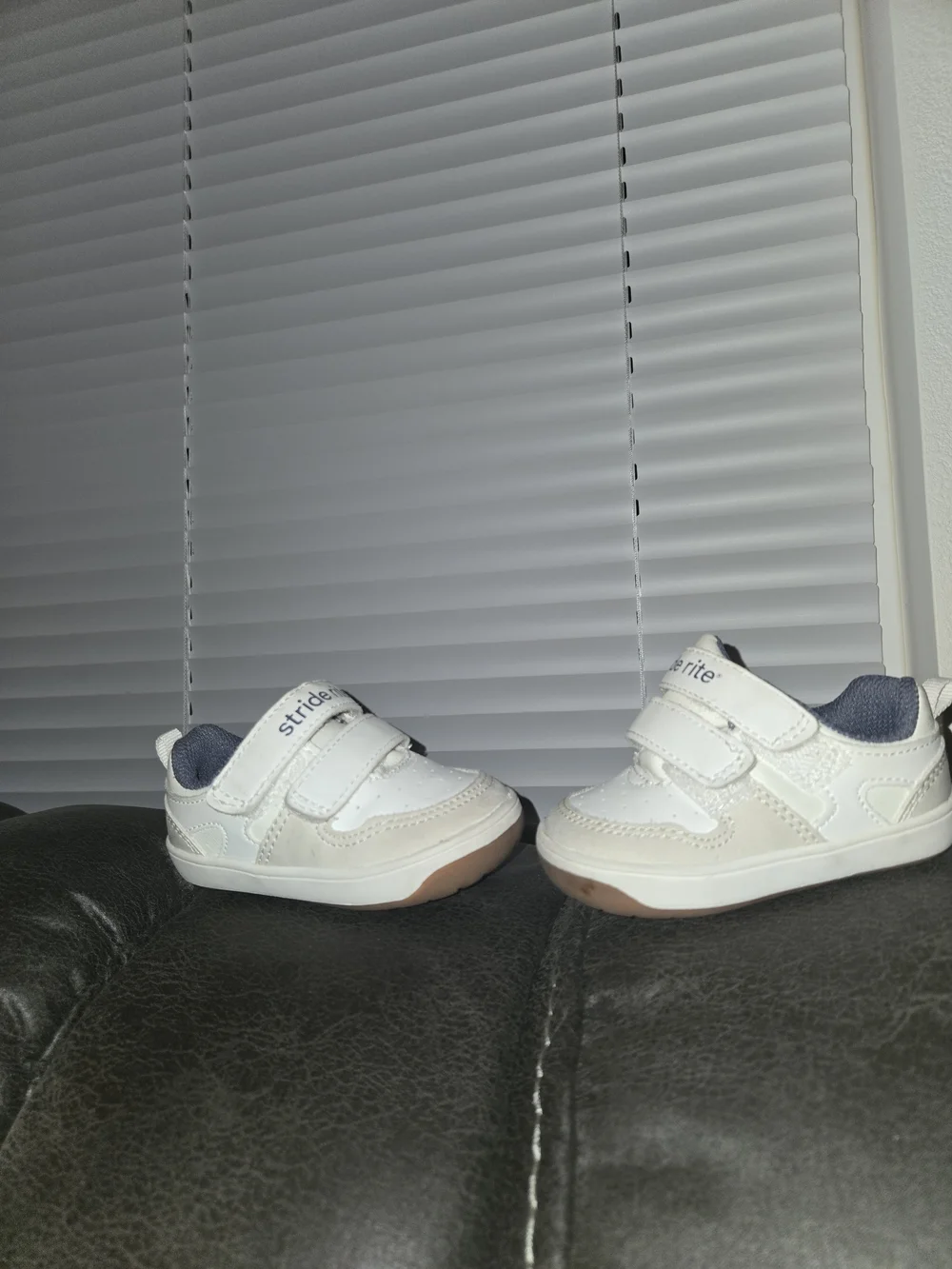 Stride Rite White and Navy Velcro Baby Sneakers